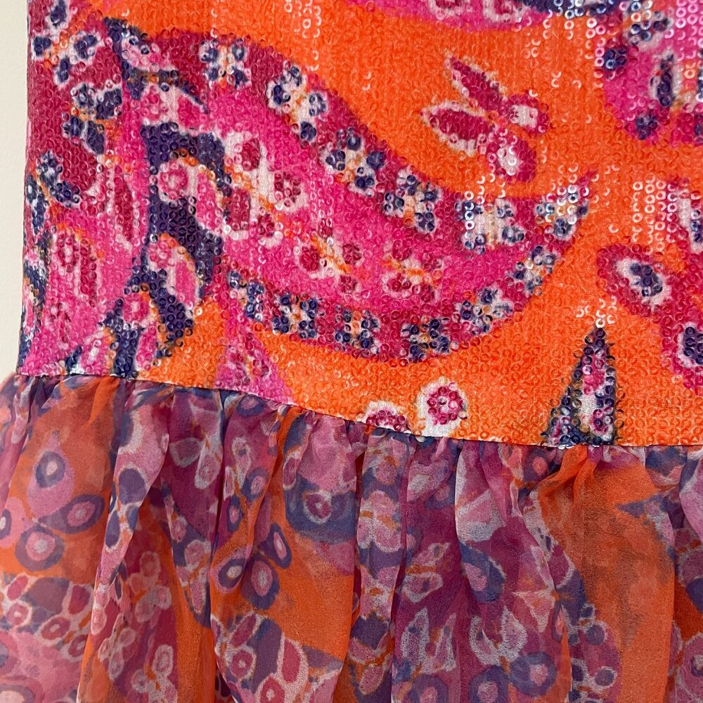 STAUD Wilde Gown - MONARCH PAISLEY - Size 6 - Orange Pink Sequin Sheer FORMAL - Picture 10 of 12
